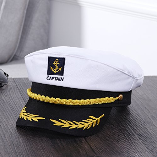 BESTOYARD Gorra capitán Adulto Yate Barco Navegante Capitán Traje Sombrero Cap Marina Marina Almirante (Blanco)