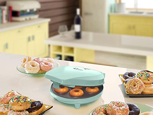 Bestron Donut Maker en diseño retro, mini donut maker eléctrica para 7 pequeños donuts, incl. semáforo de cocción y revestimiento antiadherente, 700 vatios, color: verde