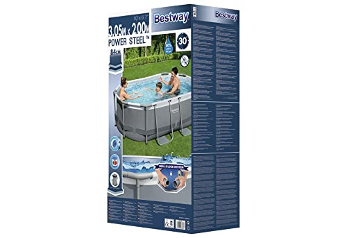 BESTWAY 5614A - Piscina Desmontable Tubular Power Steel Oval 305x200x84 cm con Depuradora Cartucho 1.249 L/H, Multicolor