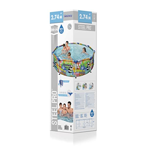 Bestway - Piscina Redonda Animales, Estructura Metalica, Ø274x66cm, Estampado Animal Ideal Niños, 3221 litros