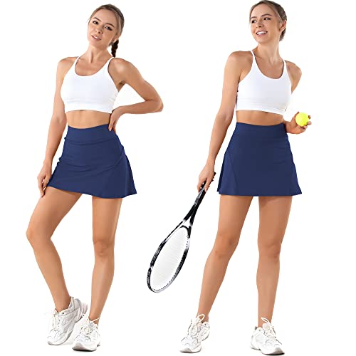 Betaven Faldas de Tenis Plisadas para Mujeres con Bolsillos Construidas en Pantalones Cortos Deportivos para Correr en el Golf, Falda Casual de Cintura Alta,Azul Marino,S