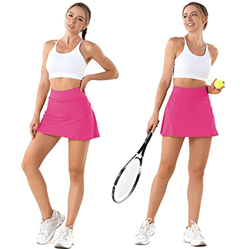 Betaven Faldas de Tenis Plisadas para Mujeres con Bolsillos Construidas en Pantalones Cortos Deportivos para Correr en el Golf, Falda Casual de Cintura Alta,Rosa,XL