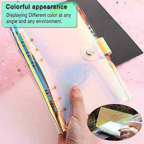 Betinyar 2 piezas A6 Rainbow Soft PVC Notebook Cover Cover Papel Recargable PVC Carpeta Hojas Sueltas Planificador Personal Carpeta (2 Rainbow)