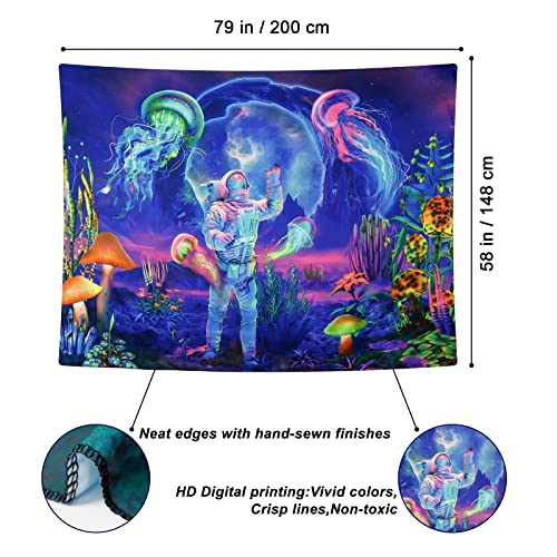 Betylifoy Tapiz de Astronauta con luz Negra UV para Plantas Reactivas y Medusas Tapiz de Pared para Dormitorio Decoración Estética de Habitación Infantil (Astronautas, 148 x 200 cm)