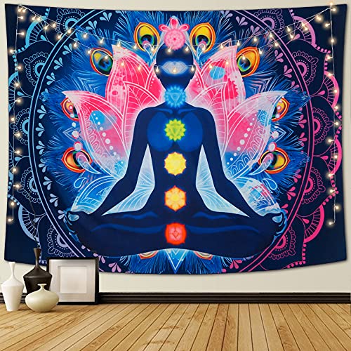 Betylifoy Tapiz de Siete Chakras Tapiz de Mandala Psicodélico Colorido Tapiz de Meditación de Yoga Tapiz Colgante de Pared Tapiz Hippie Indio Decoración de Pared para Dormitorio (148x200cm)