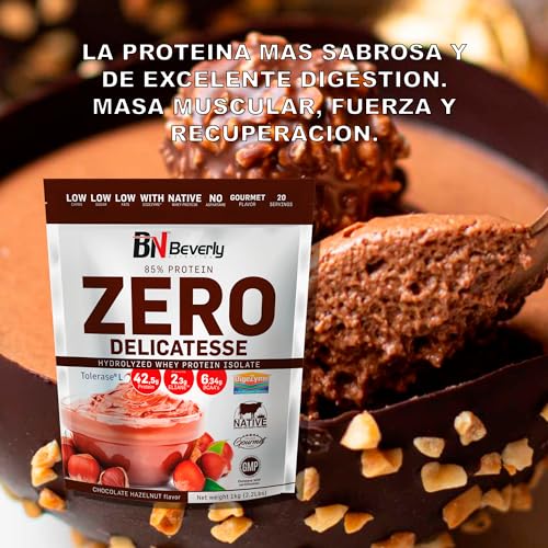 Beverly Zero Delicatesse | Proteína Hidrolizada excelente digestión y sabor | 85% Proteína | 1 Kg | Sabor Chocolate Avellana | Masa Muscular y Recuperación | Mezclador Gratis