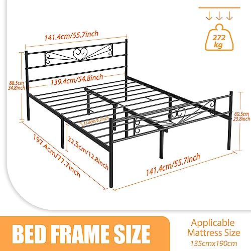 BEXEVUE Cama de Metal Doble Simple - 135x190 cm Moderna Marco de Cama Hierro Industrial, Forma de Cisne Amor, Fuerte y Durable, Fácil Montaje para Grandes Espacios Dormitorio Salón Hogar Hombre Mujer