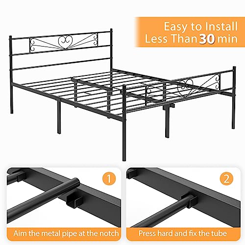 BEXEVUE Cama de Metal Doble Simple - 135x190 cm Moderna Marco de Cama Hierro Industrial, Forma de Cisne Amor, Fuerte y Durable, Fácil Montaje para Grandes Espacios Dormitorio Salón Hogar Hombre Mujer