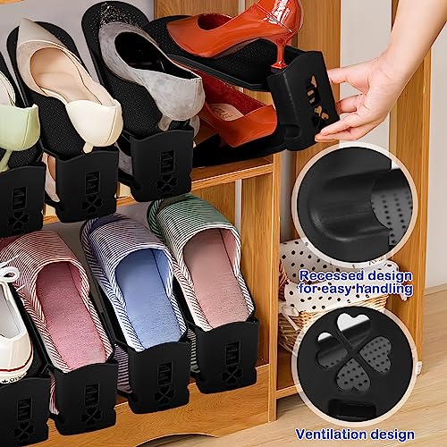 BEYAOBN Organizadores de Zapatos 10Pcs Soporte de Calzado de Altura Ajustable Zapatos Antideslizante de Polipropileno, Zapatos Ahorra Espacio, organizador de zapatos de doble cubierta（negro）