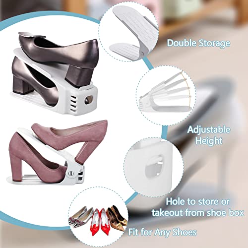 BEYAOBN Organizadores de Zapatos 10Pcs Soporte de Calzado de Altura Ajustable Zapatos Antideslizante de Polipropileno，Zapatos Ahorra Espacio（Blanco）