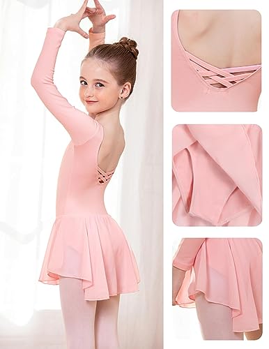 Beyove Ropa de ballet para niña, espalda descubierta, manga larga, vestido de ballet, maillot de ballet, traje de ballet para niños, de algodón, vestido de danza, body de ballet con falda tutú 3-11