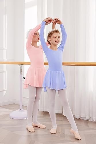 Beyove Vestido de ballet para niña, espalda descubierta, de algodón, manga larga, maillot de ballet para niños, vestido de danza con falda tutú