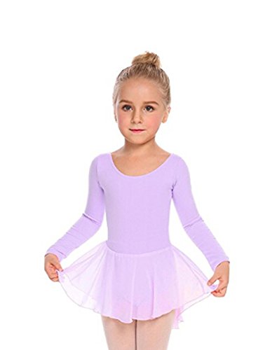 Beyove Vestido de ballet para niña, espalda descubierta, de algodón, manga larga, maillot de ballet para niños, vestido de danza con falda tutú