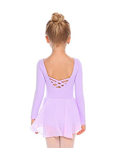 Beyove Vestido de ballet para niña, espalda descubierta, de algodón, manga larga, maillot de ballet para niños, vestido de danza con falda tutú