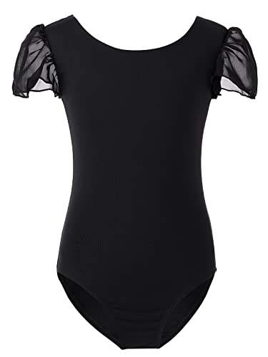 Bezioner Maillot Ballet Niña Maillot de Danza Leotardo Gimnasia Manga de Soplo para 3-12 Años Negro 110