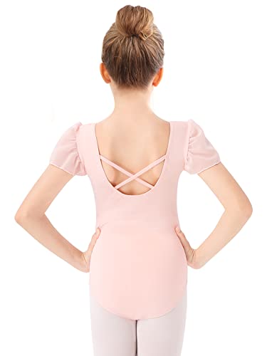 Bezioner Maillot Ballet Niña Maillot de Danza Leotardo Gimnasia Manga de Soplo para 3-12 Años Rosa 110