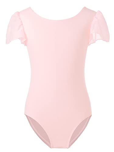 Bezioner Maillot Ballet Niña Maillot de Danza Leotardo Gimnasia Manga de Soplo para 3-12 Años Rosa 110