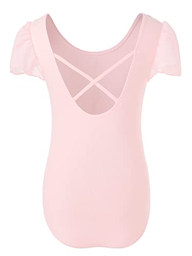 Bezioner Maillot Ballet Niña Maillot de Danza Leotardo Gimnasia Manga de Soplo para 3-12 Años Rosa 110