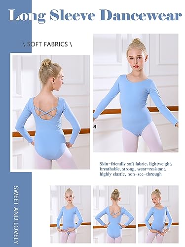 Bezioner Maillot Ballet Niña Maillot de Danza Leotardo Gimnasia Manga Larga para 3-12 Años Azul 120