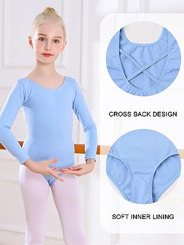 Bezioner Maillot Ballet Niña Maillot de Danza Leotardo Gimnasia Manga Larga para 3-12 Años Azul 120