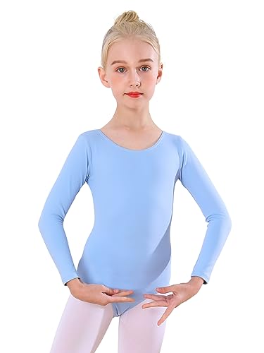 Bezioner Maillot Ballet Niña Maillot de Danza Leotardo Gimnasia Manga Larga para 3-12 Años Azul 120