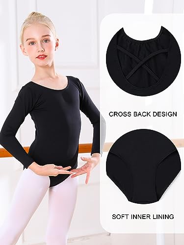 Bezioner Maillot Ballet Niña Maillot de Danza Leotardo Gimnasia Manga Larga para 3-12 Años Negro 130