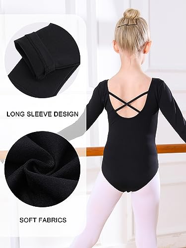 Bezioner Maillot Ballet Niña Maillot de Danza Leotardo Gimnasia Manga Larga para 3-12 Años Negro 130