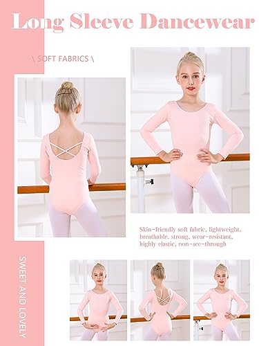 Bezioner Maillot Ballet Niña Maillot de Danza Leotardo Gimnasia Manga Larga para 3-12 Años Rosa 120