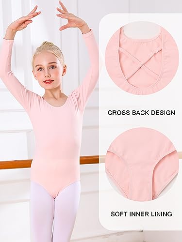 Bezioner Maillot Ballet Niña Maillot de Danza Leotardo Gimnasia Manga Larga para 3-12 Años Rosa 120