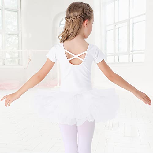 Bezioner Maillot de Danza Tutú Vestido de Ballet Gimnasia Leotardo Algodón Body Clásico Manga Corta para Niña Negro 120