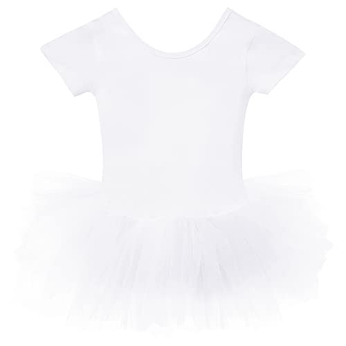 Bezioner Maillot de Danza Tutú Vestido de Ballet Gimnasia Leotardo Algodón Body Clásico Manga Corta para Niña Negro 120