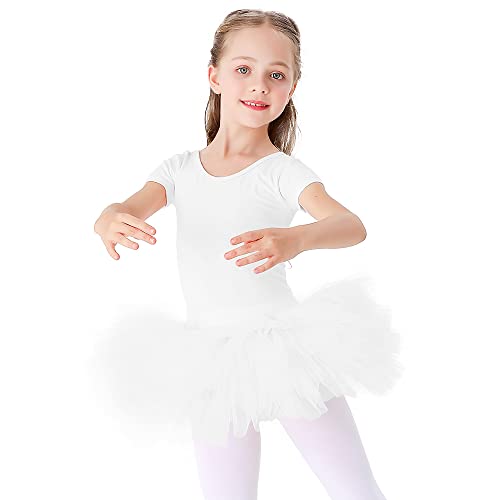 Bezioner Maillot de Danza Tutú Vestido de Ballet Gimnasia Leotardo Algodón Body Clásico Manga Corta para Niña Negro 120