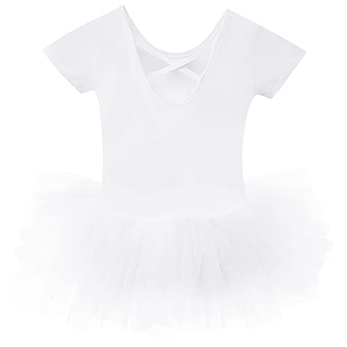 Bezioner Maillot de Danza Tutú Vestido de Ballet Gimnasia Leotardo Algodón Body Clásico Manga Corta para Niña Negro 120