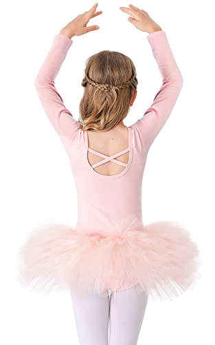 Bezioner Maillot de Danza Tutú Vestido de Ballet Gimnasia Leotardo Algodón Body Clásico para Niña (100 (90-100 cm, 2-3 años), Rosa de Manga Larga)