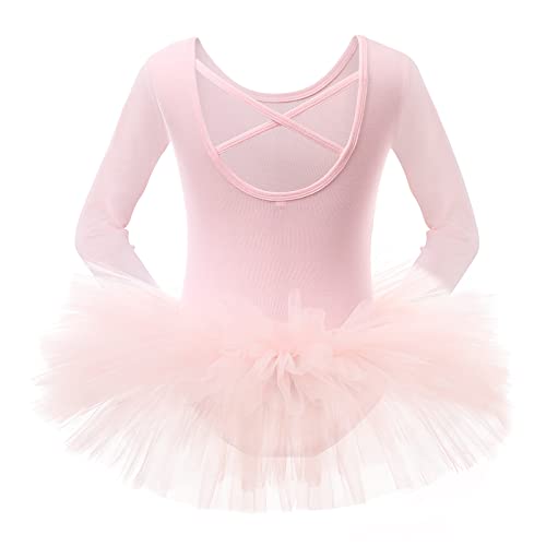 Bezioner Maillot de Danza Tutú Vestido de Ballet Gimnasia Leotardo Algodón Body Clásico para Niña (100 (90-100 cm, 2-3 años), Rosa de Manga Larga)