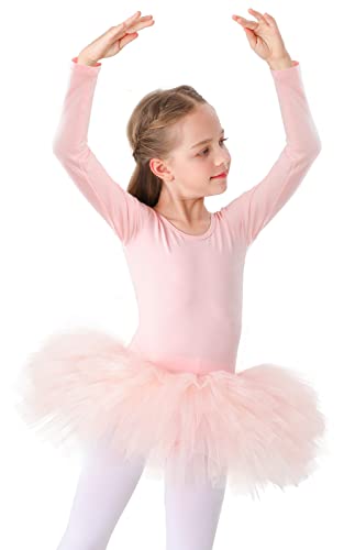 Bezioner Maillot de Danza Tutú Vestido de Ballet Gimnasia Leotardo Algodón Body Clásico para Niña (100 (90-100 cm, 2-3 años), Rosa de Manga Larga)