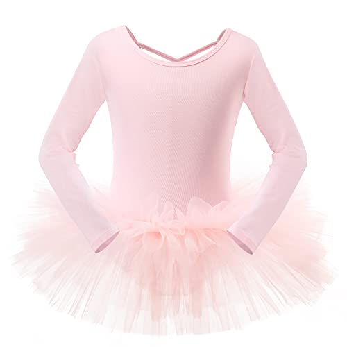 Bezioner Maillot de Danza Tutú Vestido de Ballet Gimnasia Leotardo Algodón Body Clásico para Niña (130 (120 a 130 cm, de 5 a 7 años), Rosa de Manga Larga)