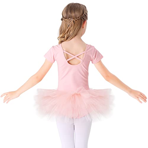 Bezioner Maillot de Danza Tutú Vestido de Ballet Gimnasia Leotardo Algodón Body Clásico para Niña Rosa (Entrepierna con botón) 100