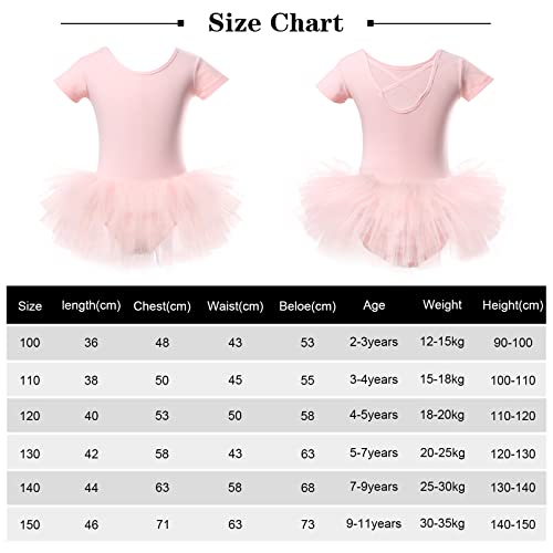 Bezioner Maillot de Danza Tutú Vestido de Ballet Gimnasia Leotardo Algodón Body Clásico para Niña Rosa (Entrepierna con botón) 100