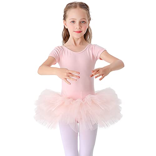 Bezioner Maillot de Danza Tutú Vestido de Ballet Gimnasia Leotardo Algodón Body Clásico para Niña Rosa (entrepierna con botón) 130