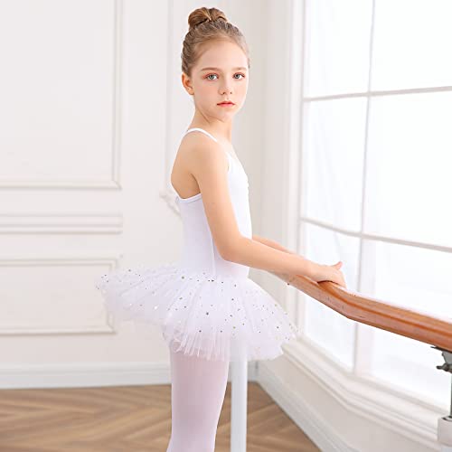 Bezioner Maillot de Danza Tutú Vestido de Ballet sin Mangas Gimnasia Leotardos Algodón Body Clásico para Niñas Blanco 120