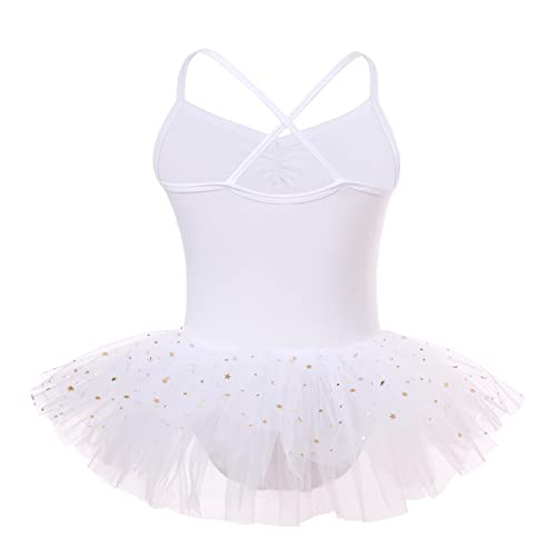 Bezioner Maillot de Danza Tutú Vestido de Ballet sin Mangas Gimnasia Leotardos Algodón Body Clásico para Niñas Blanco 120