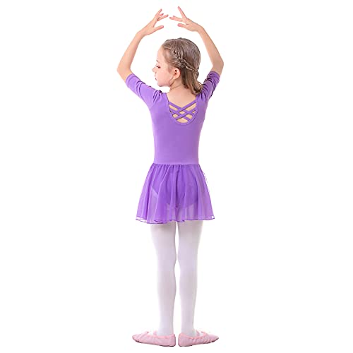 Bezioner Maillot de Danza Vestido de Ballet Gimnasia Leotardo Body Clásico con Manga Media para Niña Morado 140