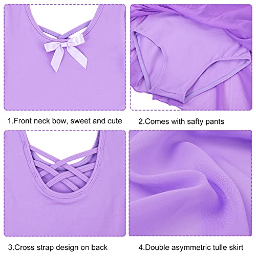 Bezioner Maillot de Danza Vestido de Ballet Gimnasia Leotardo Body Clásico con Manga Media para Niña Morado 140