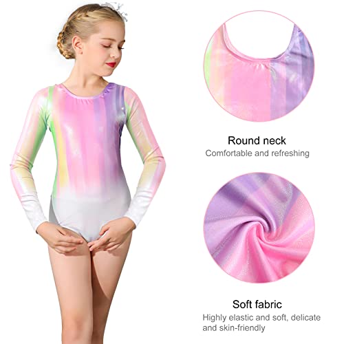 Bezioner Maillot de Gimnasia Leotardos de Danza Body Ballet Clásico Manga larga para Niña Rosa 110-120 cm 4-6 Años