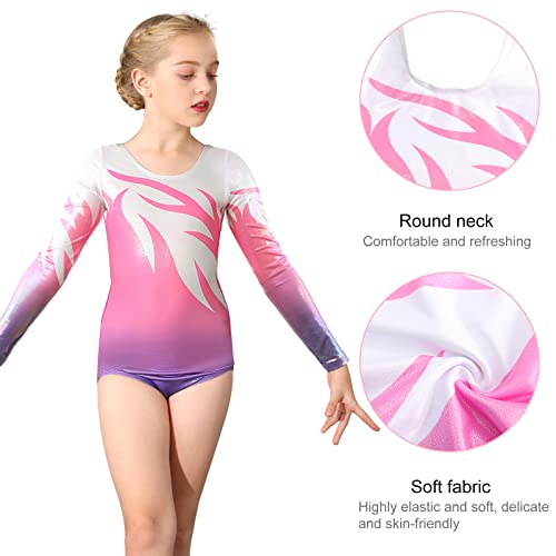 Bezioner Maillot de Gimnasia Leotardos de Danza Body Ballet Clásico Manga larga para Niña Rosa 120-130 cm 6-8 Años