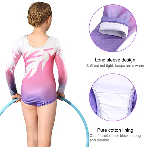 Bezioner Maillot de Gimnasia Leotardos de Danza Body Ballet Clásico Manga larga para Niña Rosa 120-130 cm 6-8 Años