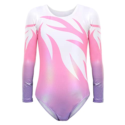 Bezioner Maillot de Gimnasia Leotardos de Danza Body Ballet Clásico Manga larga para Niña Rosa 120-130 cm 6-8 Años