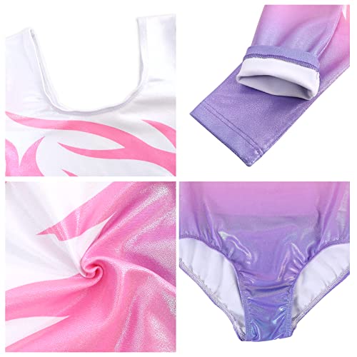 Bezioner Maillot de Gimnasia Leotardos de Danza Body Ballet Clásico Manga larga para Niña Rosa 120-130 cm 6-8 Años