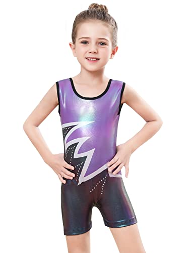 Bezioner Maillot de Gimnasia para Niña Leotardo de Danza Monos Ballet Sin Mangas para 3-14 Años Morado 120